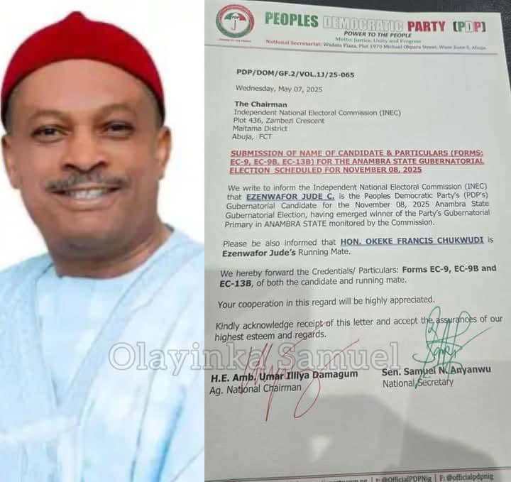 INEC receives PDP’s Anambra gov nomination submission form Signed by Wike’s man, Anyanwu