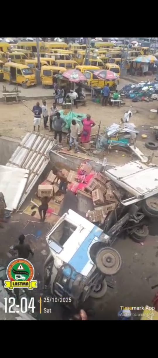 LASTMA rescues injured victim as truck plunges off Oshodi bridge